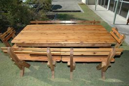 Tasman Slat Back Cypress Outdoor Timber Setting available to order now!