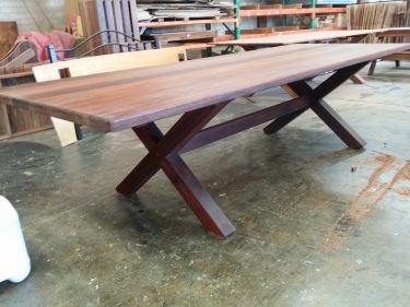 Rectangular Kirra XL 2950mm Kwila Outdoor Timber Table square cross legs available to order now!