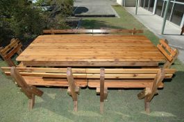 Tasman Slat Back Cypress Outdoor Timber Setting available to order now!