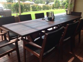 Rectangular Kirra 2950mm Kwila outdoor timber table available to order now!